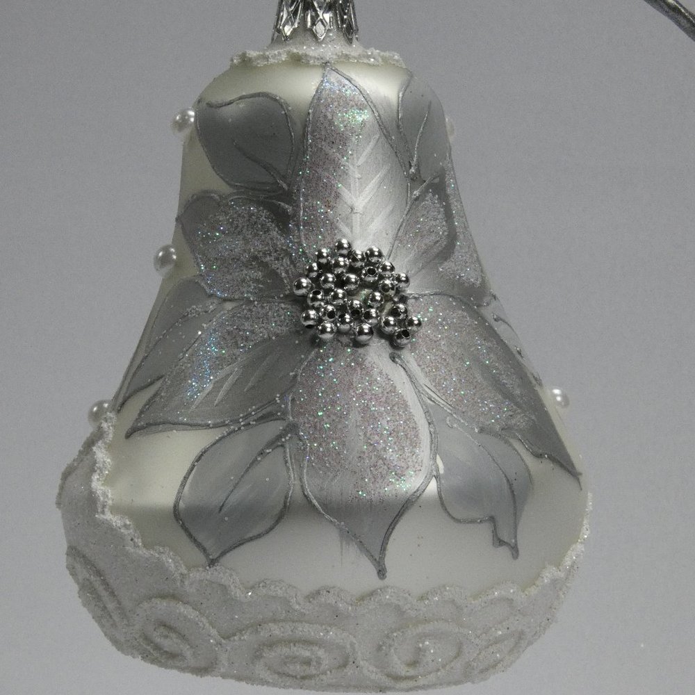 ** CHRISTMAS BELL Ornament 4-Inch Hand Made And Decorated **SILVER COLOR**